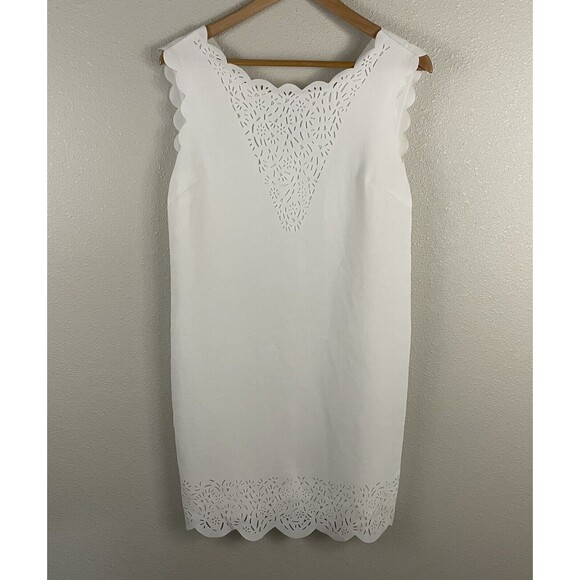 Reiss Womens 2 White Lasercut Scallop Hem Shift Dress - Picture 1 of 6
